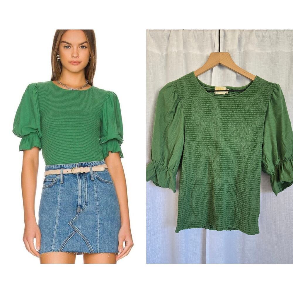 Nation LTD Green Puff Sleeve Knit Top